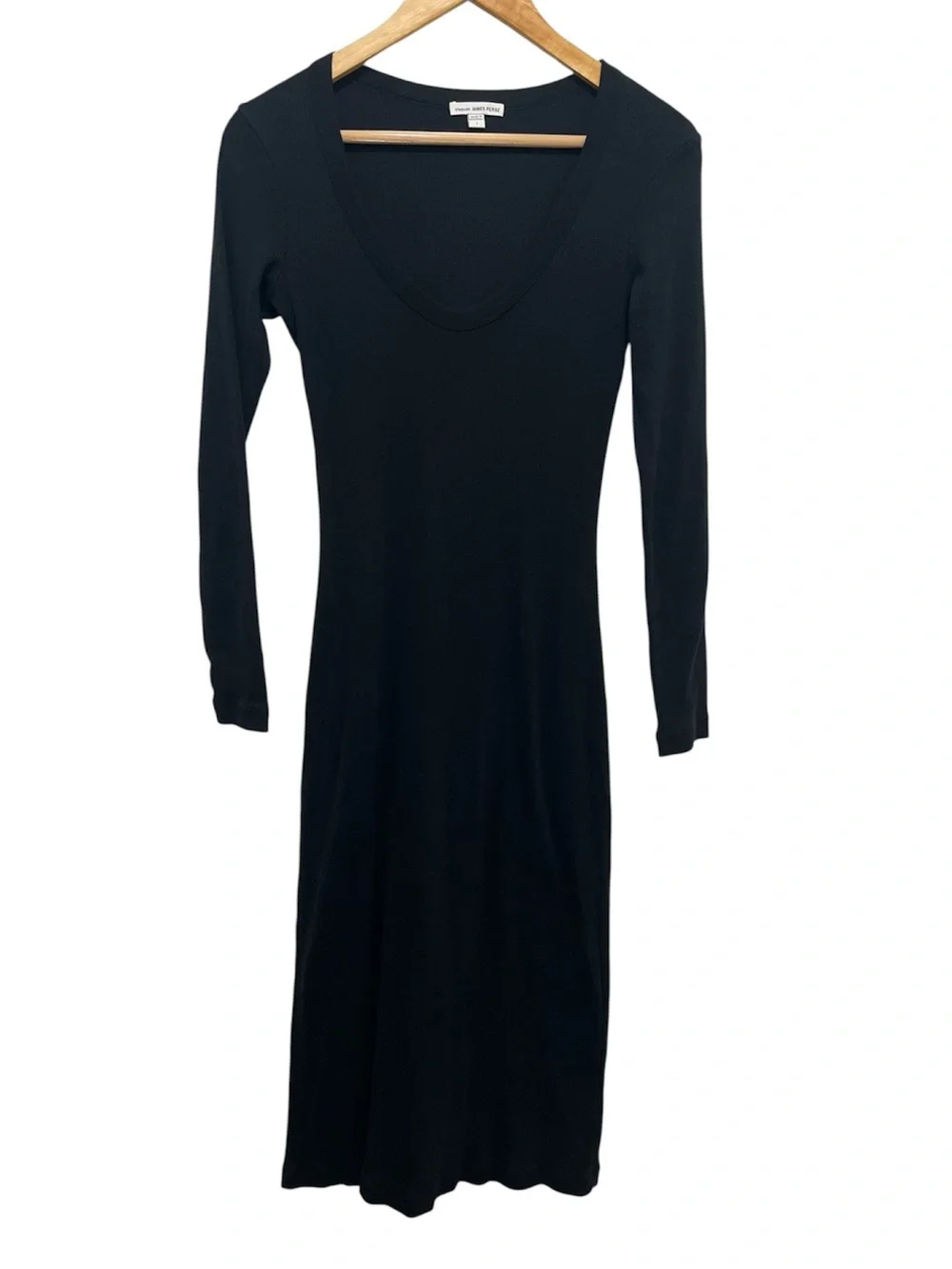 Standard James Perse Black Cotton Ribbed Midi Dress Size Small